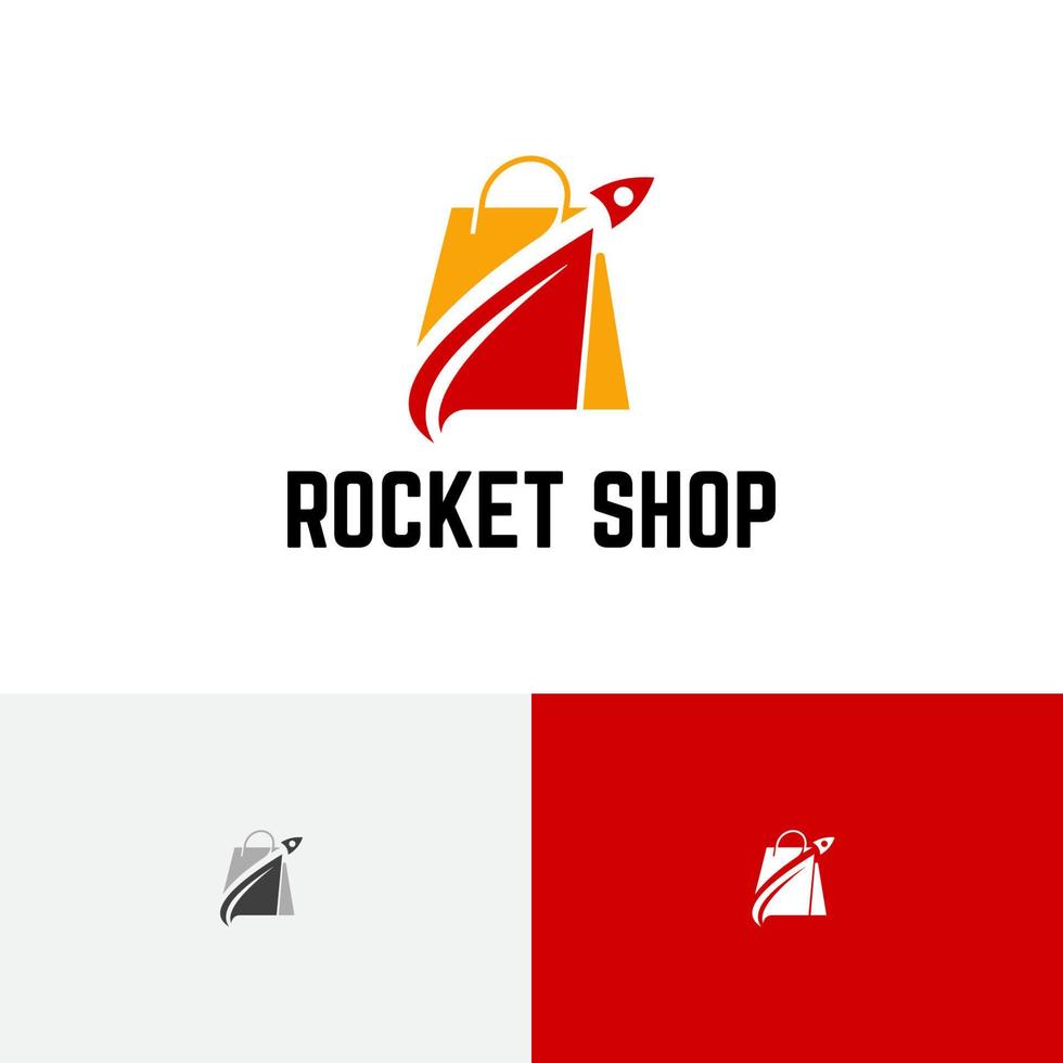 lançamento da loja de foguetes para o logotipo da sacola de compras do céu vetor