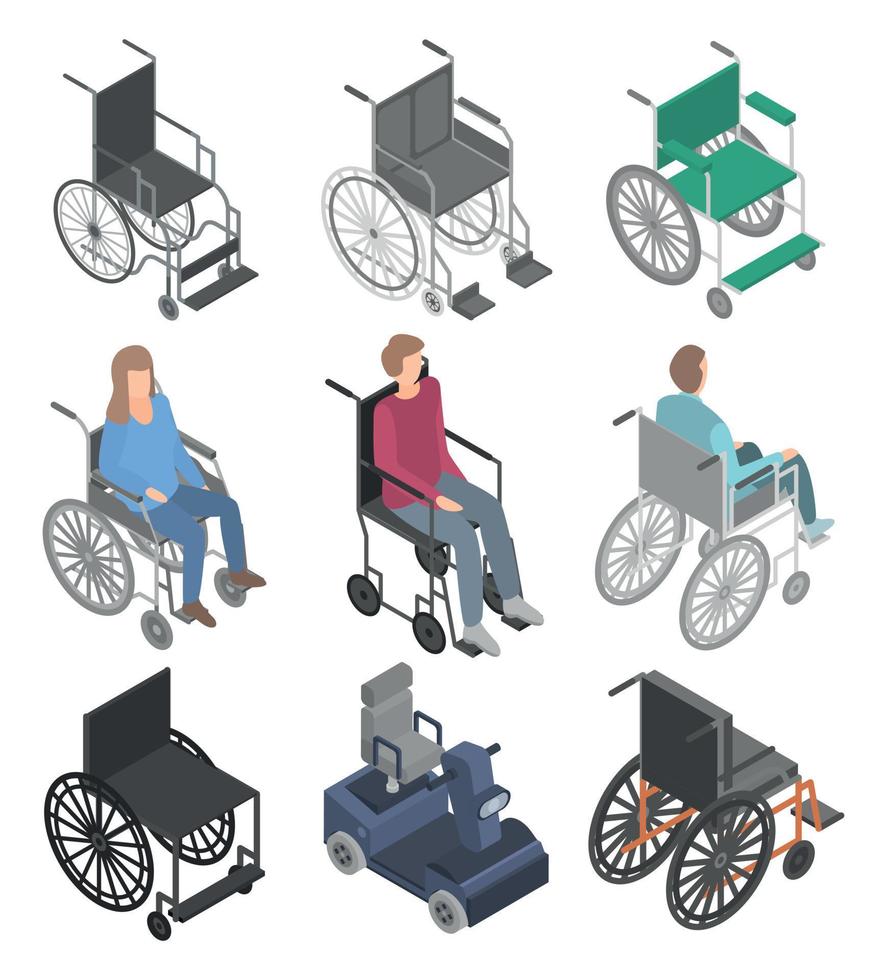 conjunto de ícones de cadeira de rodas, estilo isométrico vetor