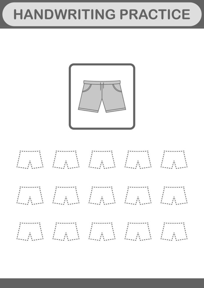 prática de caligrafia com shorts. planilha para crianças vetor