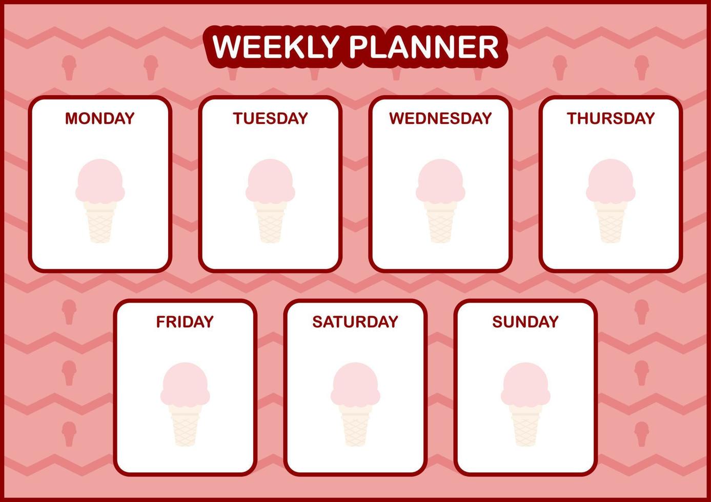 planejador diário e semanal com sorvete vetor