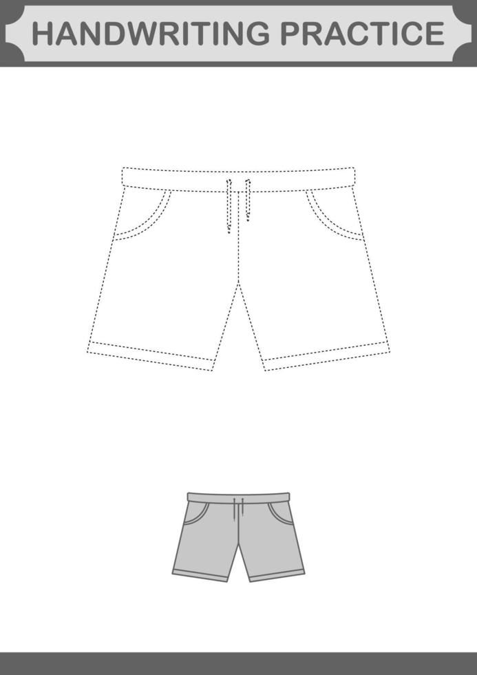 prática de caligrafia com shorts. planilha para crianças vetor