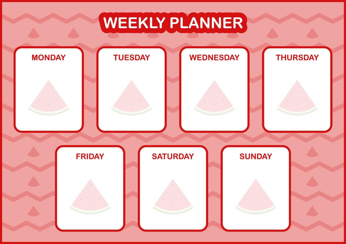 planejador diário e semanal com melancia vetor