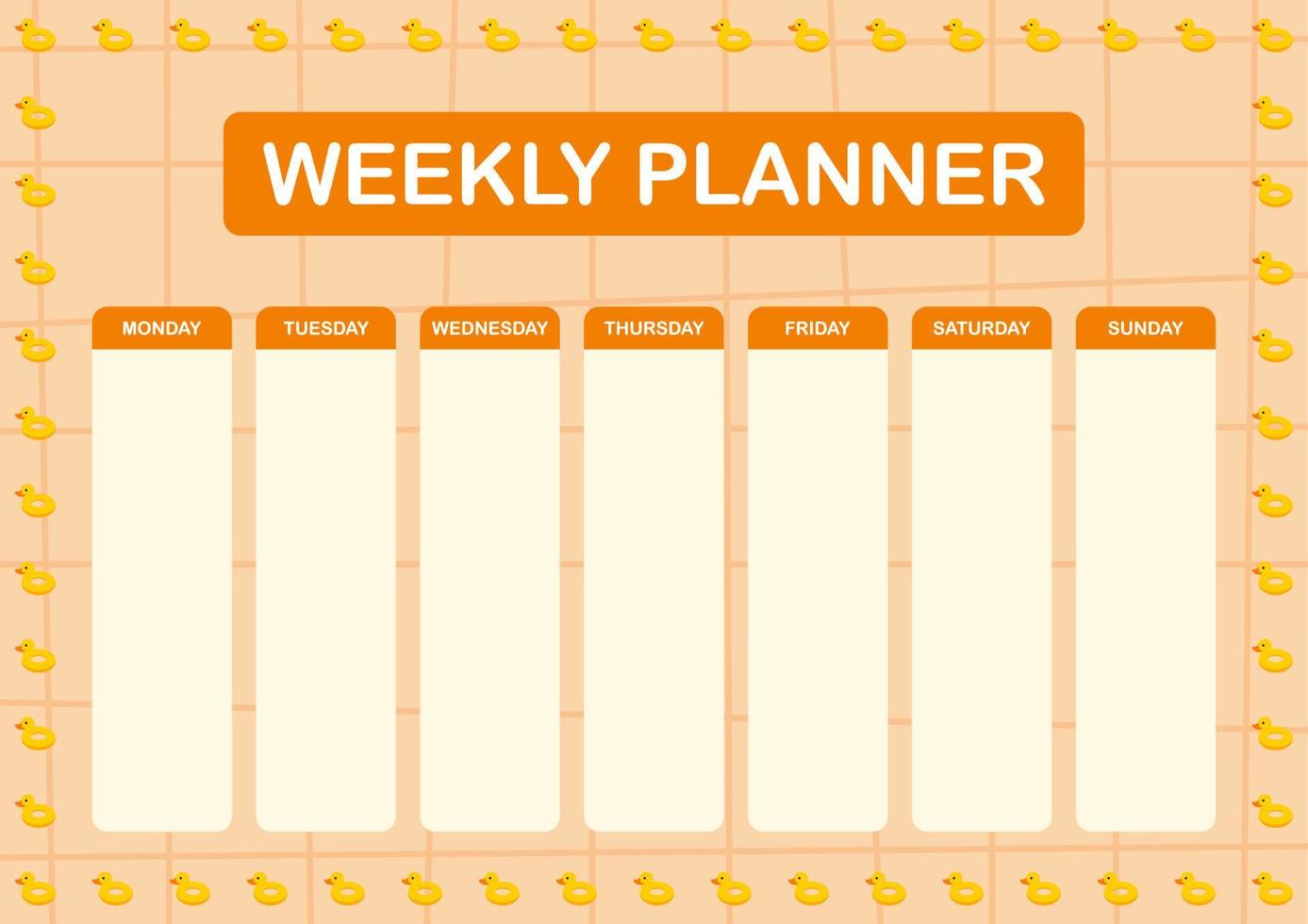 planejador diário e semanal com pato inflável vetor