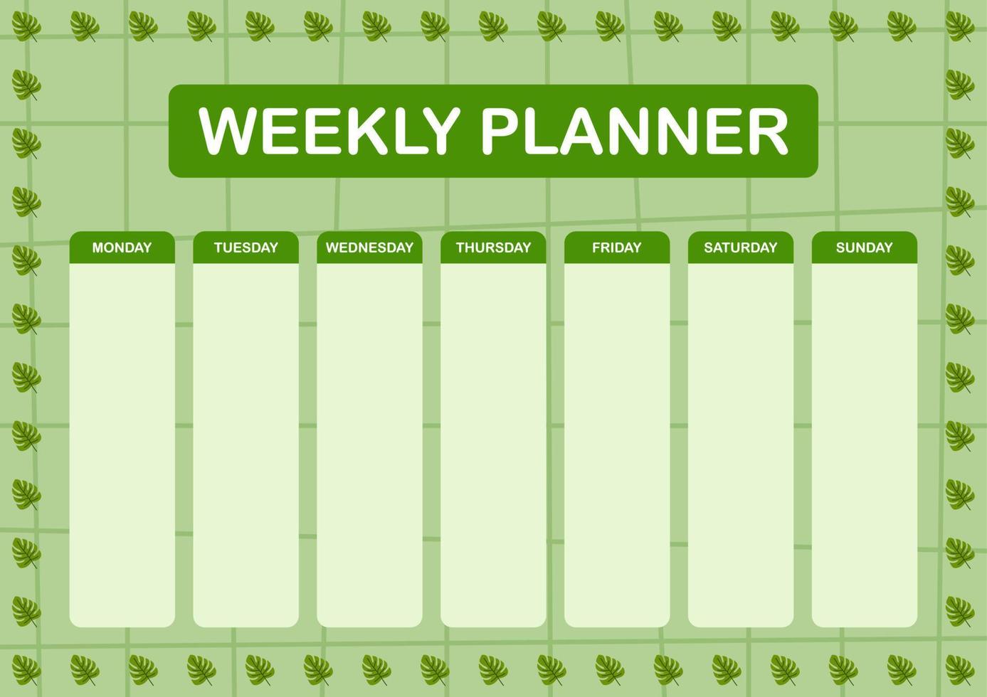 planejador diário e semanal com monstera vetor