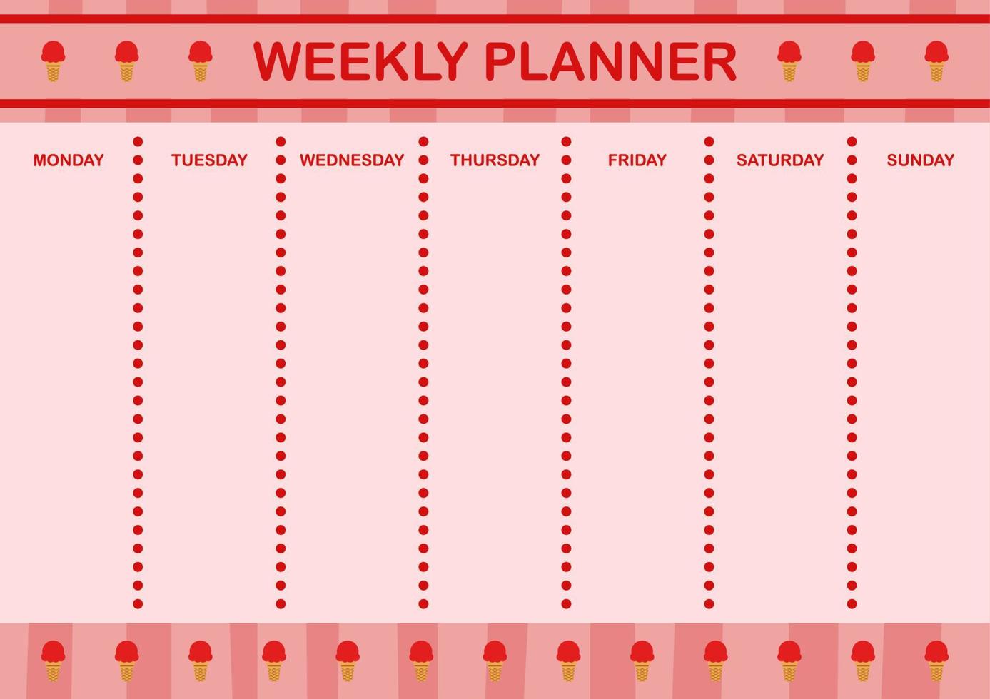 planejador diário e semanal com sorvete vetor