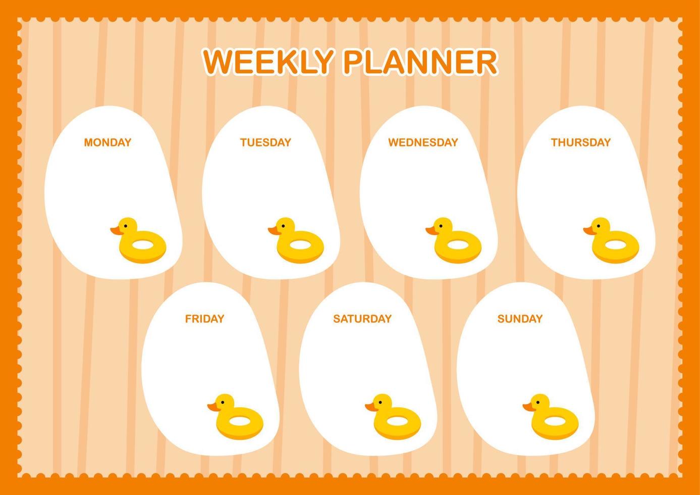 planejador diário e semanal com pato inflável vetor