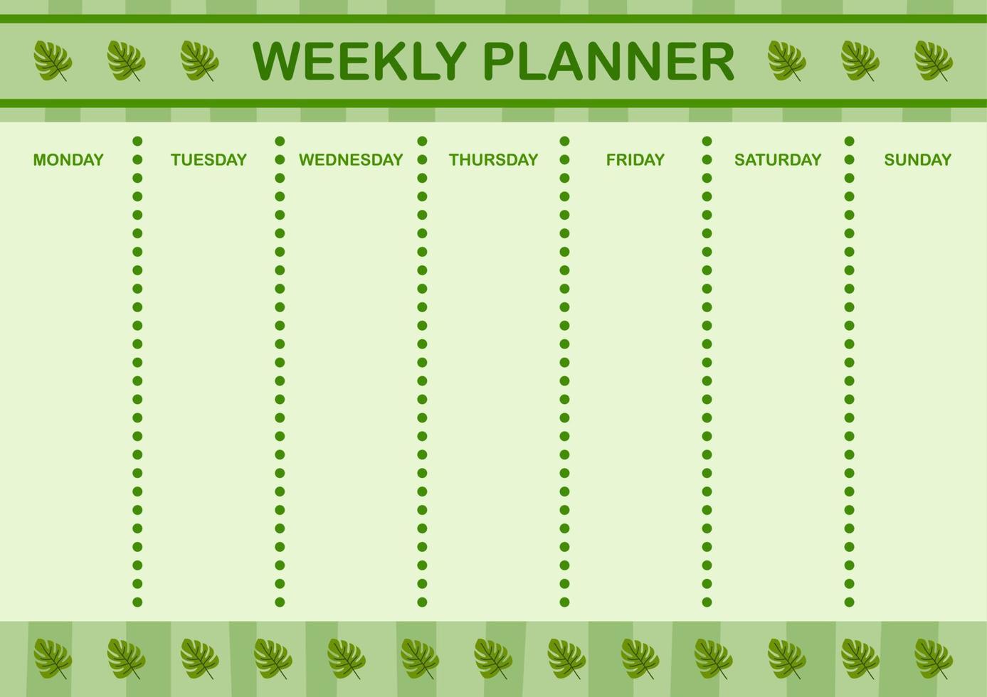 planejador diário e semanal com monstera vetor