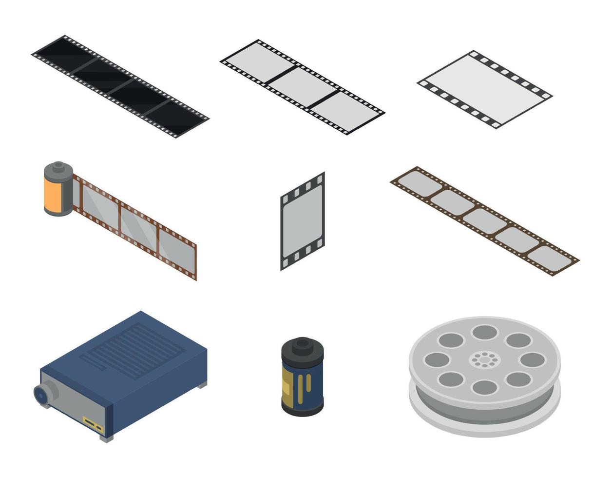 conjunto de ícones de tira de filme, estilo isométrico vetor