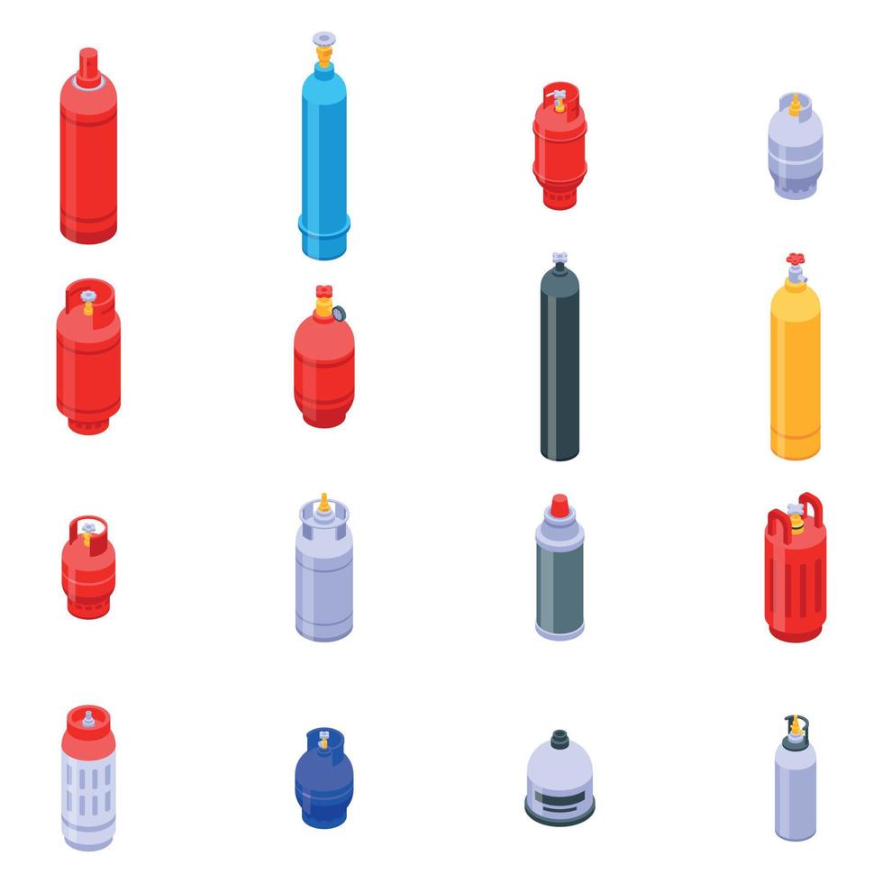 conjunto de ícones de cilindros de gás, estilo isométrico vetor