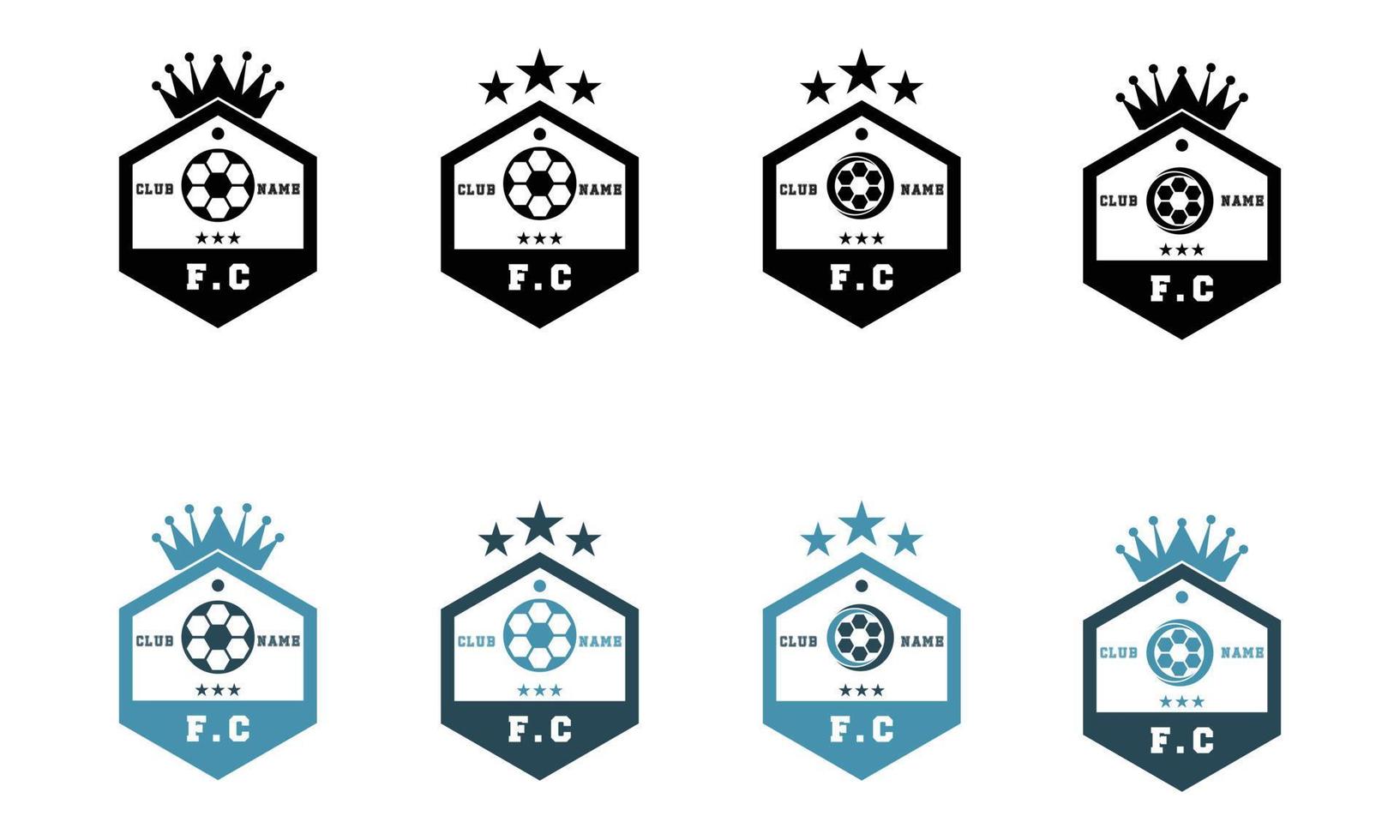 conjunto de logotipo de futebol. distintivo de design de clube de futebol. logotipo de futebol com forma hexagonal vetor