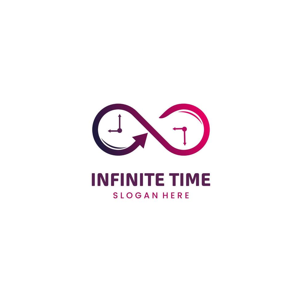 logotipo de tempo infinito em fundo isolado, símbolo infinito com conceito moderno de logotipo de relógio vetor