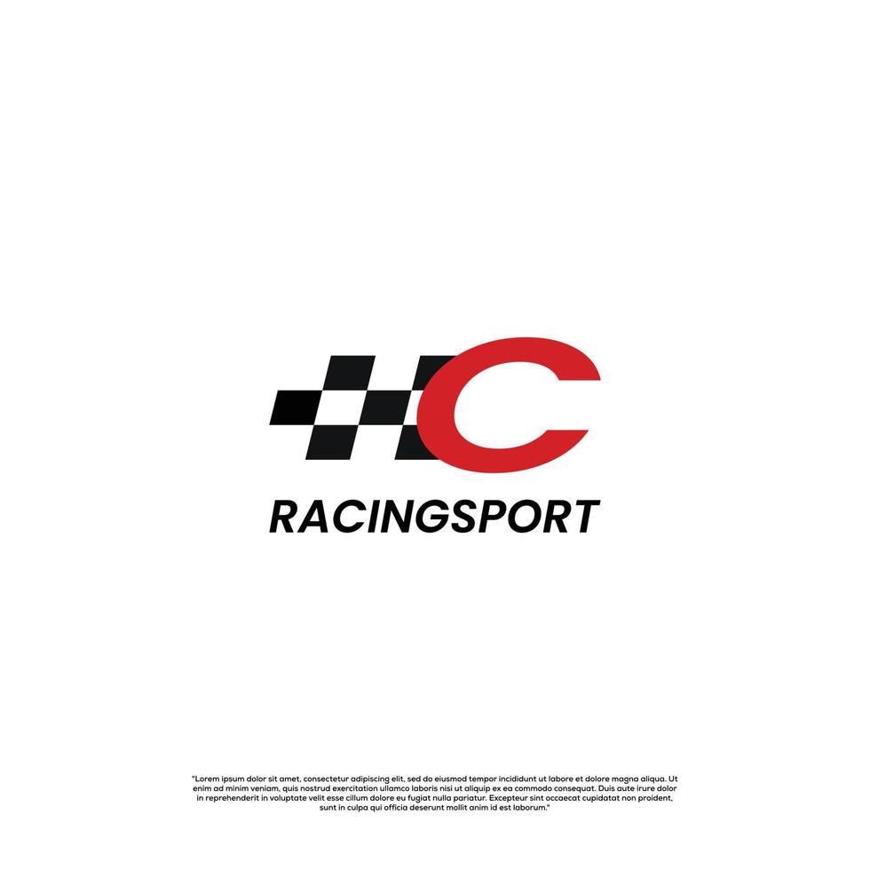 letra c com design de logotipo de modelo de ícone de bandeira de corrida vetor