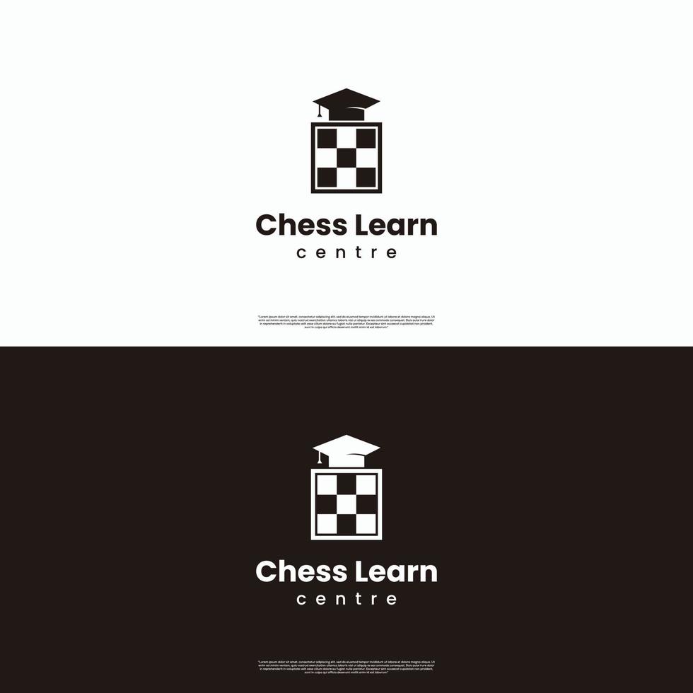 logotipo de aprendizagem de xadrez, tabuleiro de xadrez combinado com o conceito de logotipo de chapéu de formatura vetor