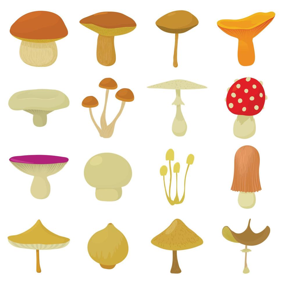 conjunto de ícones de tipos de cogumelos, estilo cartoon vetor