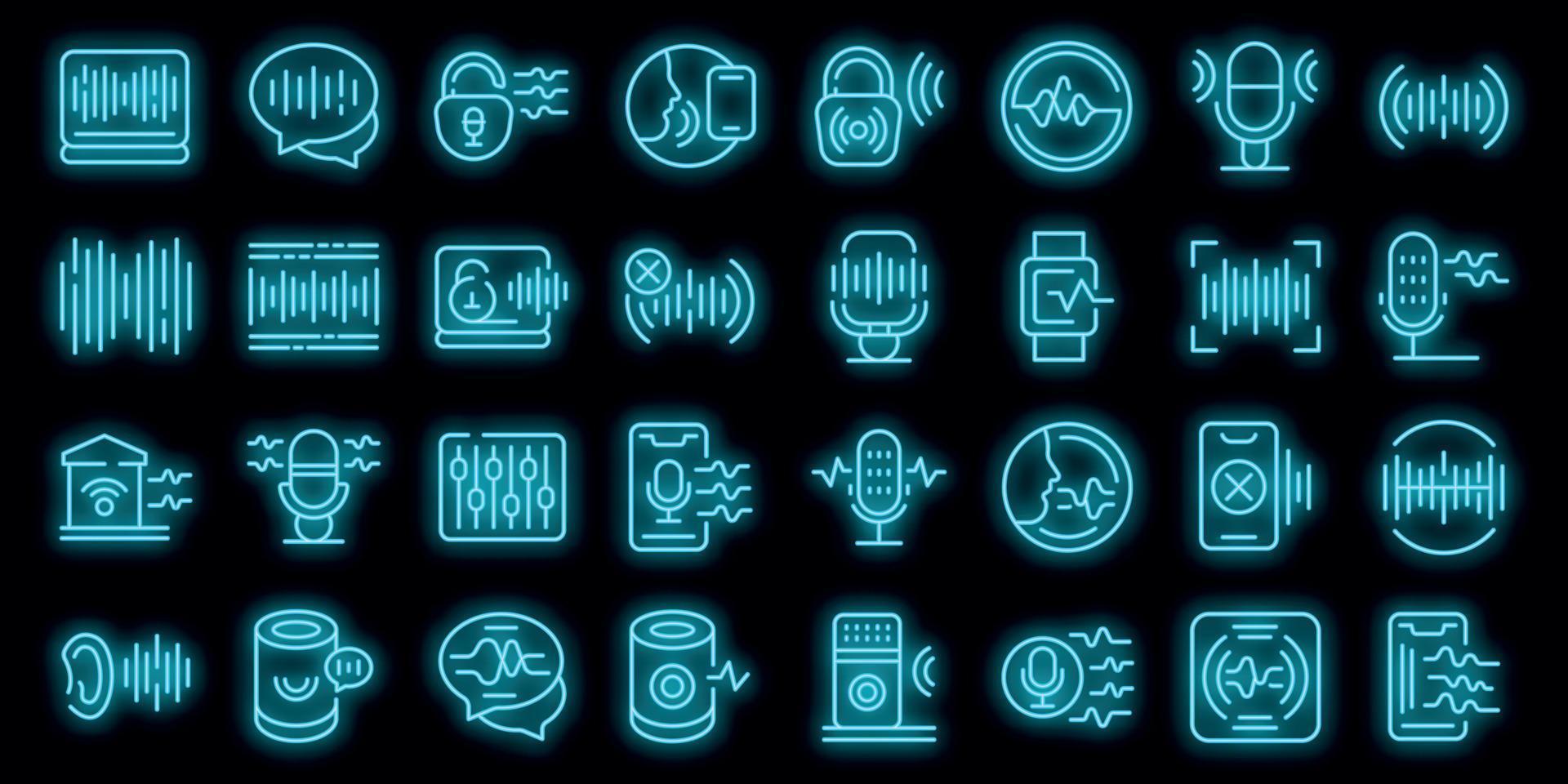 conjunto de ícones de reconhecimento de voz vector neon