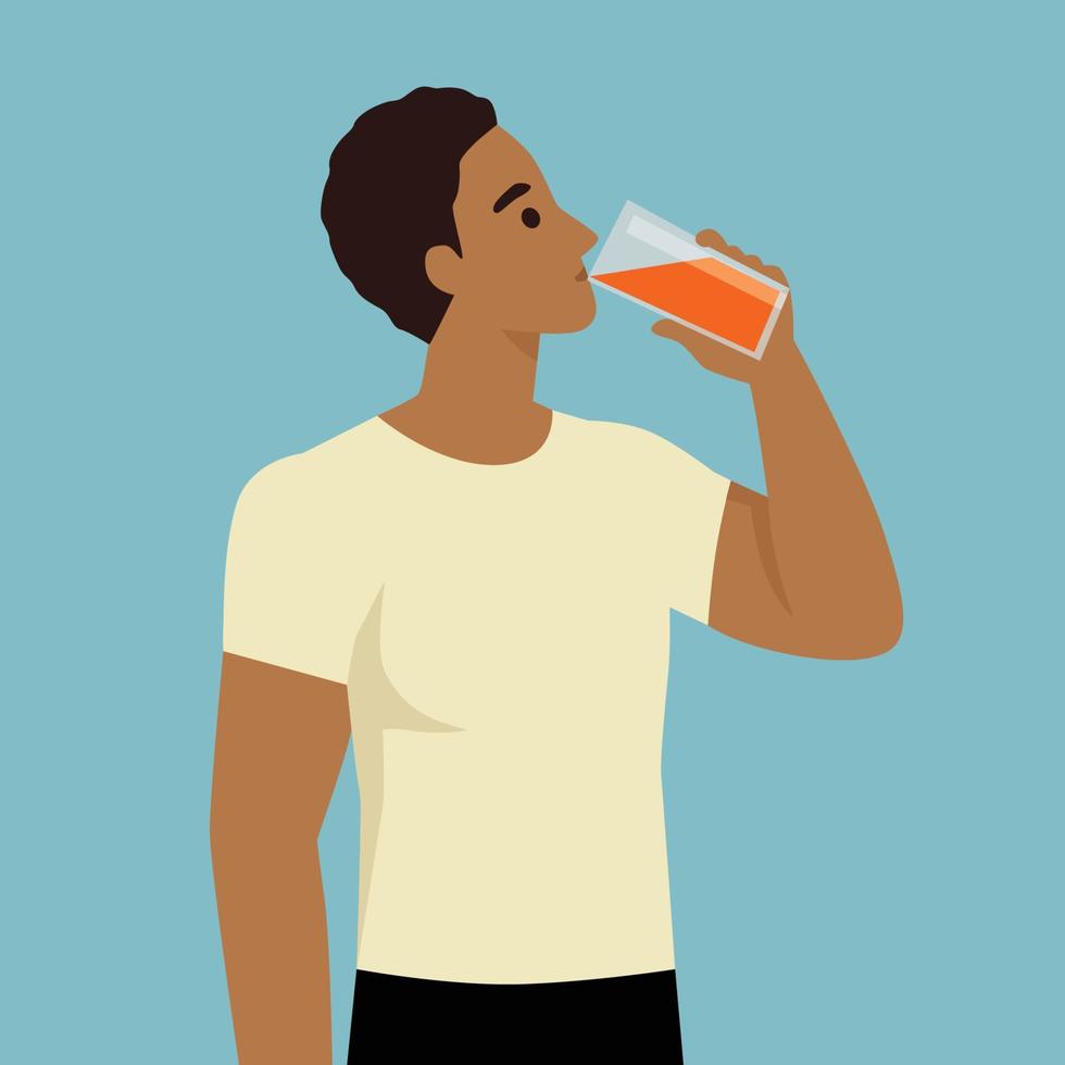 ilustração de fitness de um homem musculoso bebendo suco fresco para sua ilustração plana de saúde vetor