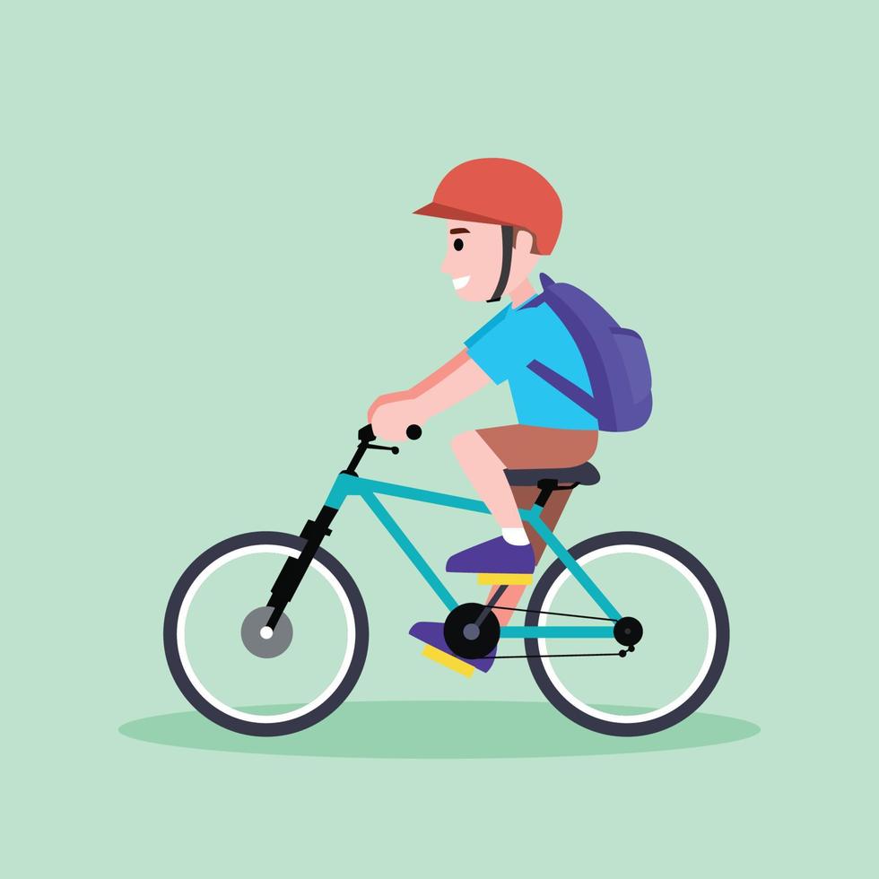 menino bonitinho andando de bicicleta isolada na ilustração vetorial plana de fundo vetor