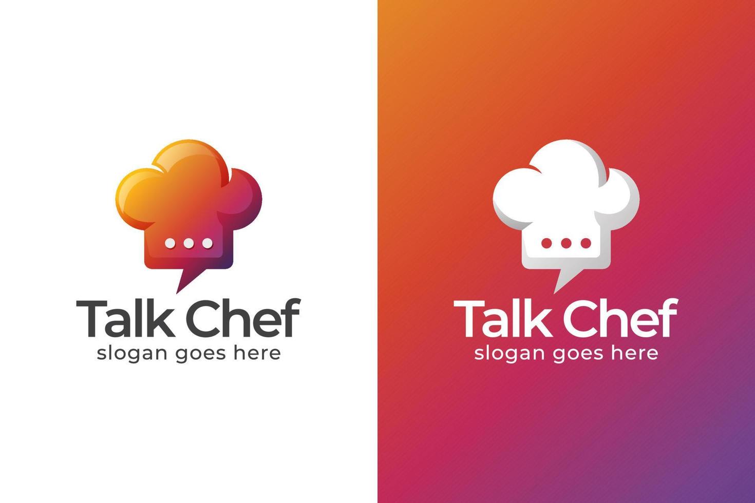 logotipo de chef de conversa de cores moderno, receitas de comida, design de logotipo de negócios de alimentos on-line vetor
