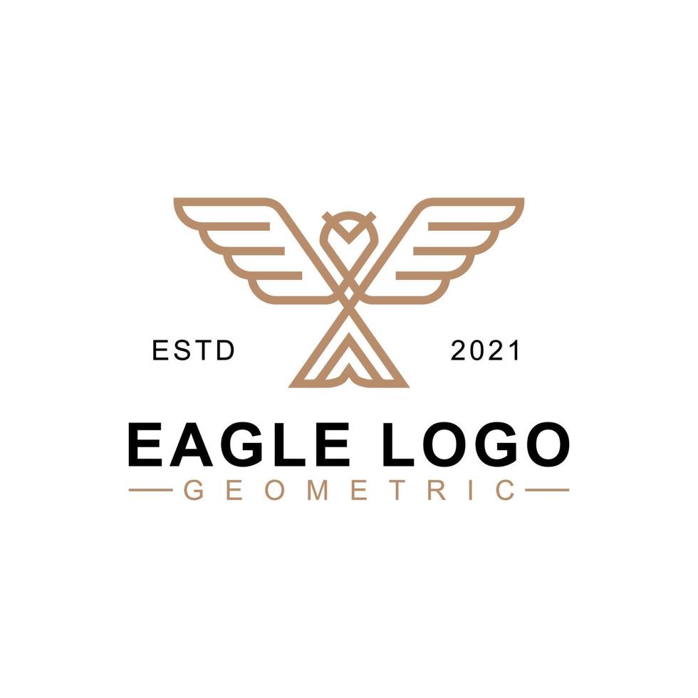 logotipos geométricos de águia, logotipo de ícone de linha mono de ouro de pássaro mítico, falcão, estilo de arte de linha de fênix vetor