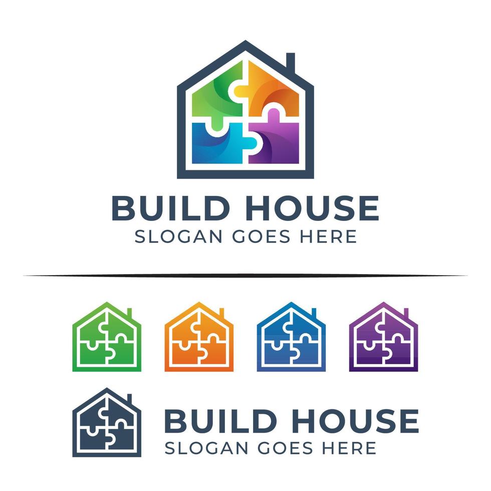 logotipo de cor moderna do símbolo da casa de construção de quebra-cabeça ou ilustração do ícone vetor