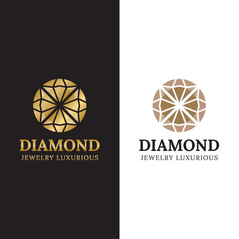 joias de diamantes dourados de luxo com conceito de logotipo de círculo vetor