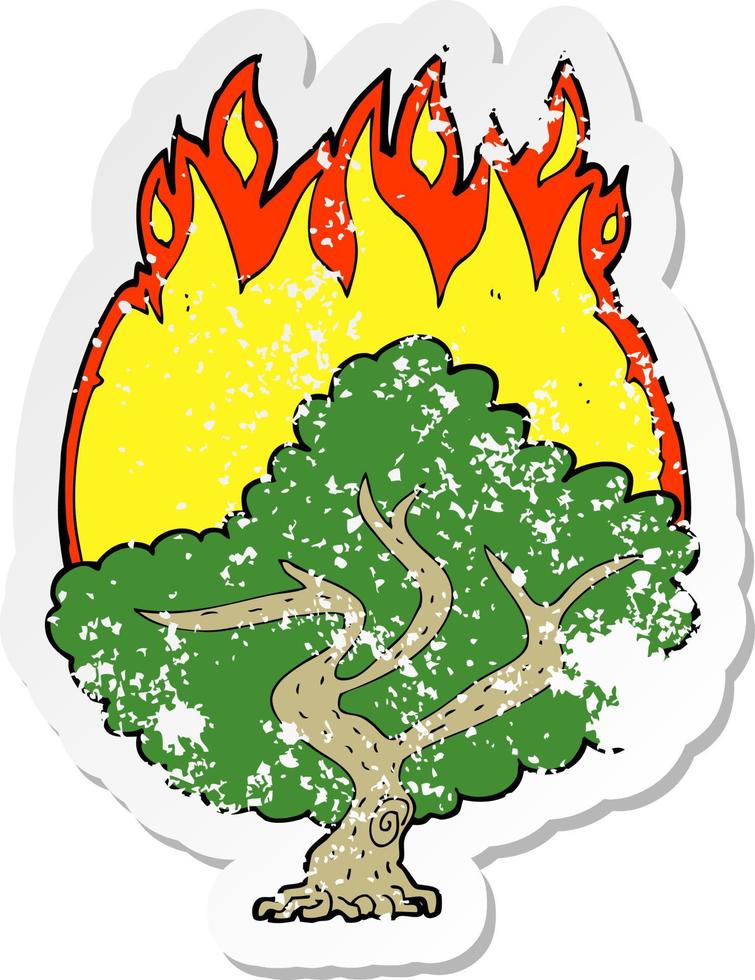 adesivo retrô angustiado de uma árvore em chamas de desenho animado vetor