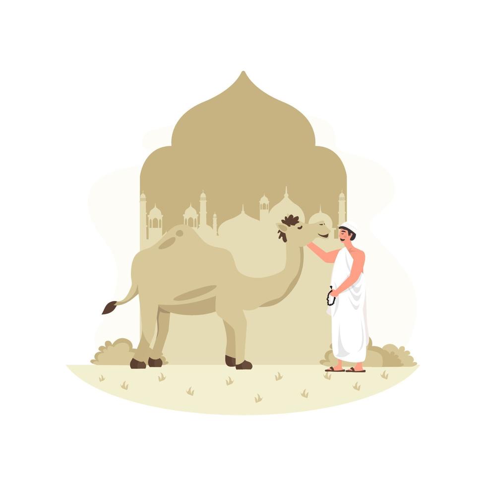 uma limpeza muçulmana para um camelo para o conceito de eid al-adha vetor