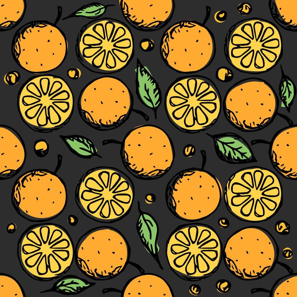 sem costura padrão laranja. fundo de fruta laranja colorida vetor
