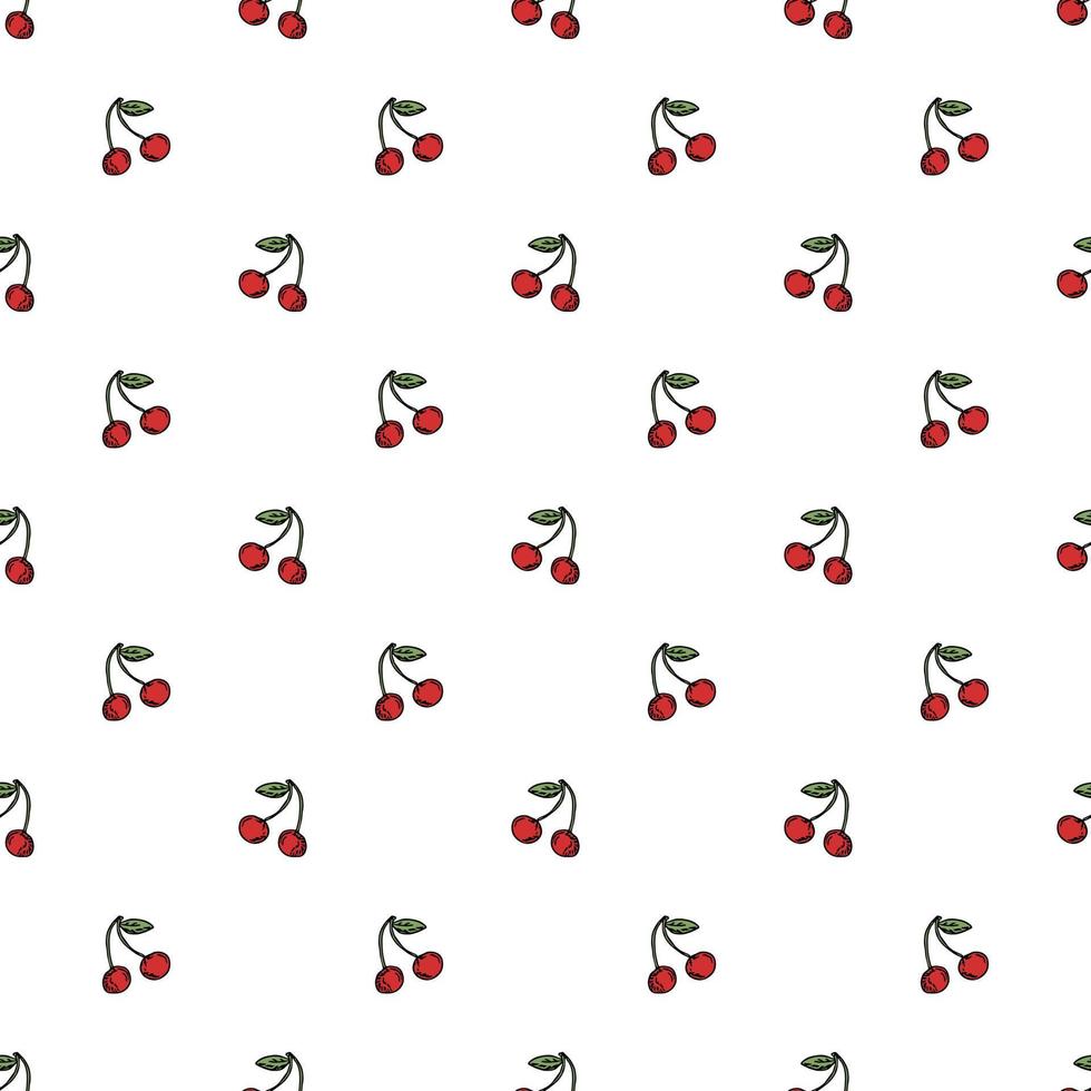 padrão de cereja sem costura. doodle vector com ícones de cereja vermelha. padrão de cereja vintage