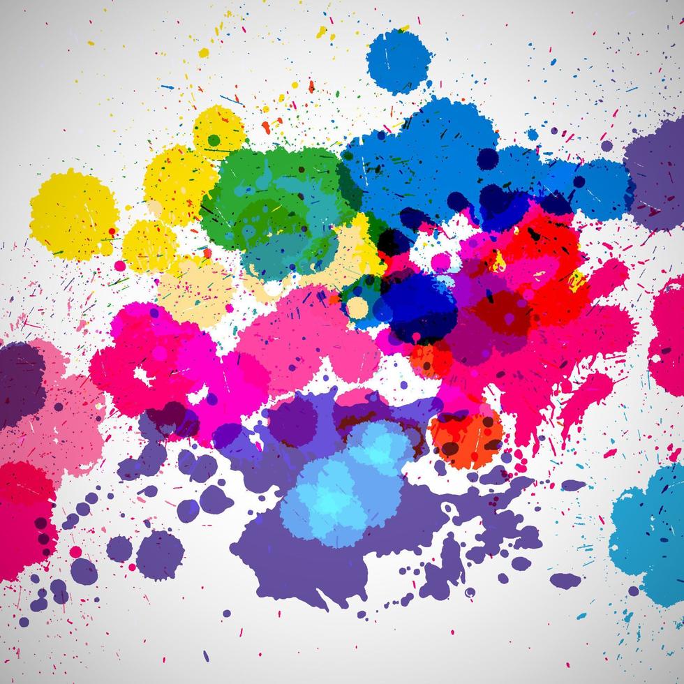 fundo de holi de respingos de tinta colorida, borrões de tinta respingo colorido abstrato. pontos brilhantes e bolhas para cartaz de design de férias, cartão, banner, etc. vetor