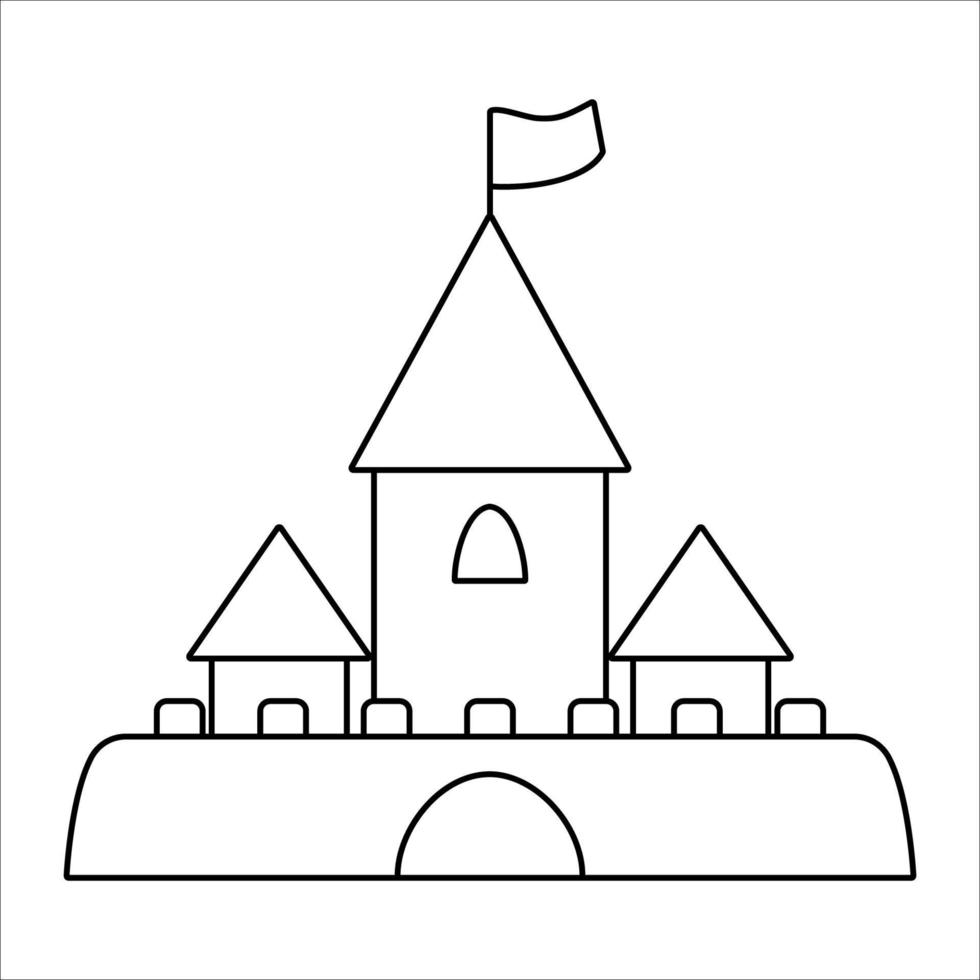 castelo de areia preto e branco de vetor. delinear a construção arenosa. elemento de clipart de atividade de praia. ilustração de linha fofa ou página para colorir para crianças. vetor