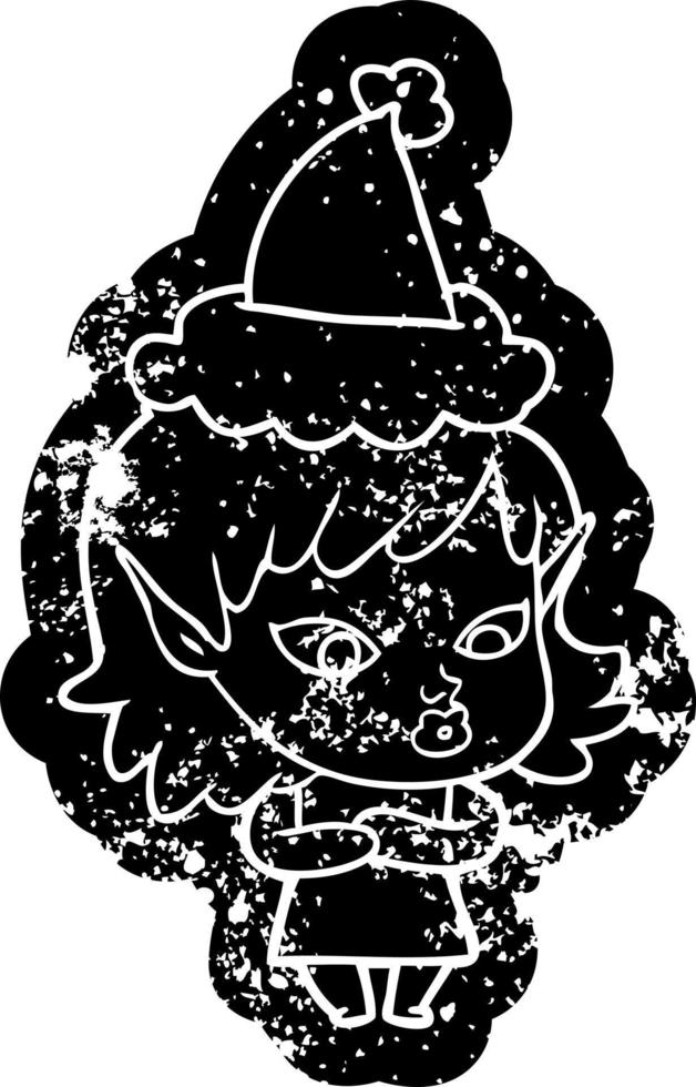 ícone de desenho animado bonito de uma garota elfa usando chapéu de papai noel vetor