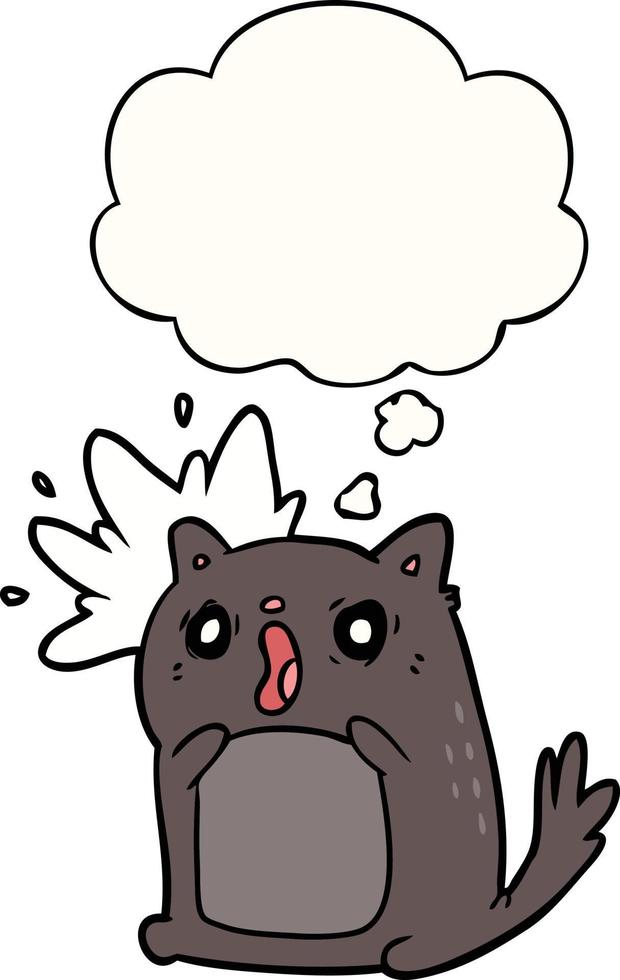 desenho animado gato chocado e balão de pensamento vetor