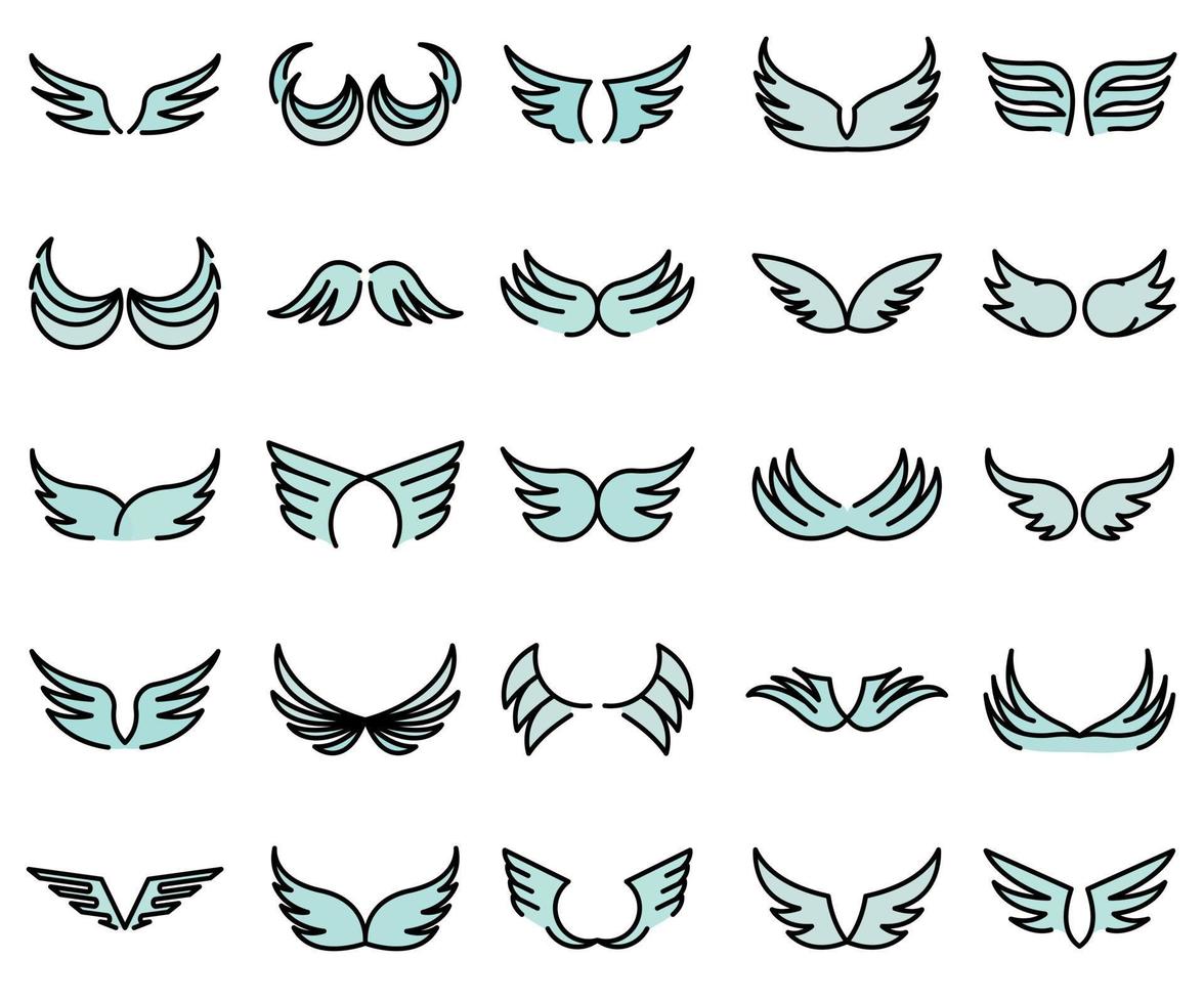 conjunto de ícones de asas plano de vetor