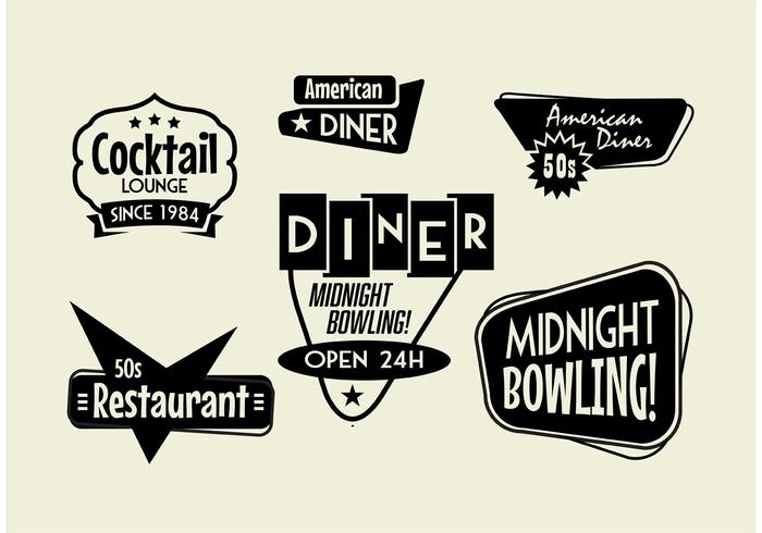 50's Diner, Bowling e Cocktail Sign Pack vetor