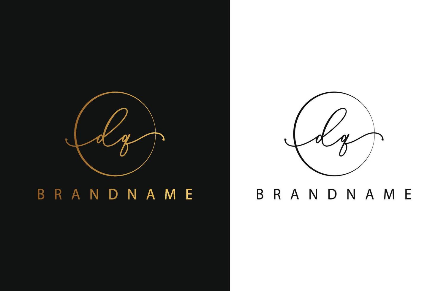 dq dq logotipo desenhado à mão de assinatura inicial, moda, joias, fotografia, boutique, roteiro, casamento, modelo de logotipo de vetor criativo floral e botânico para qualquer empresa ou negócio.