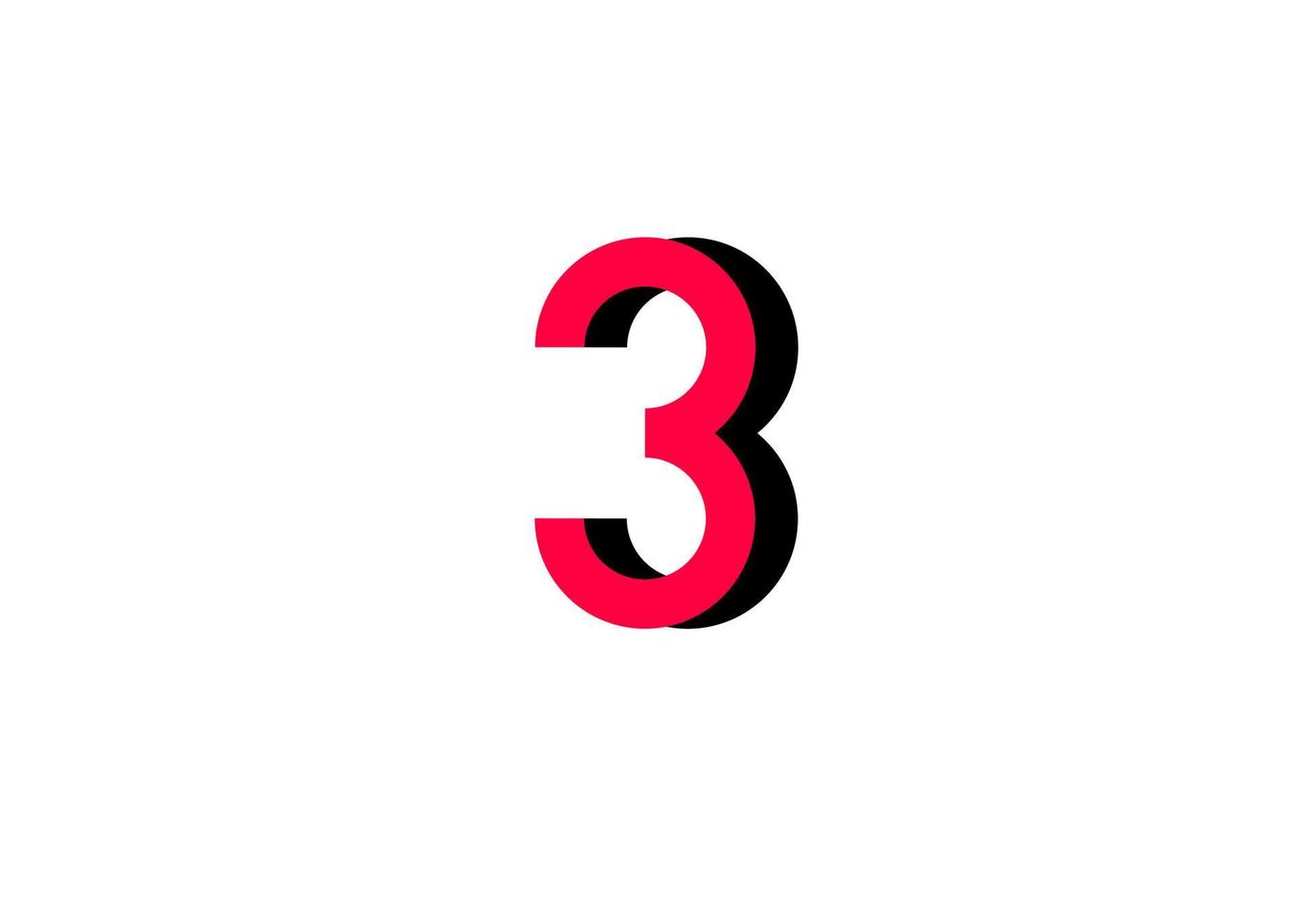 vermelho número três, 3 no pôster retrô com sombra preta vetor