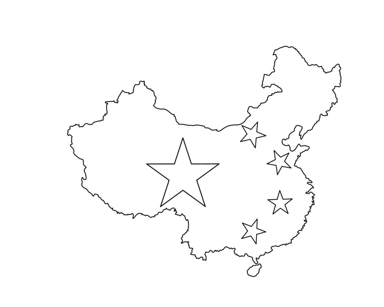 contorno do mapa da china com bandeira vetor