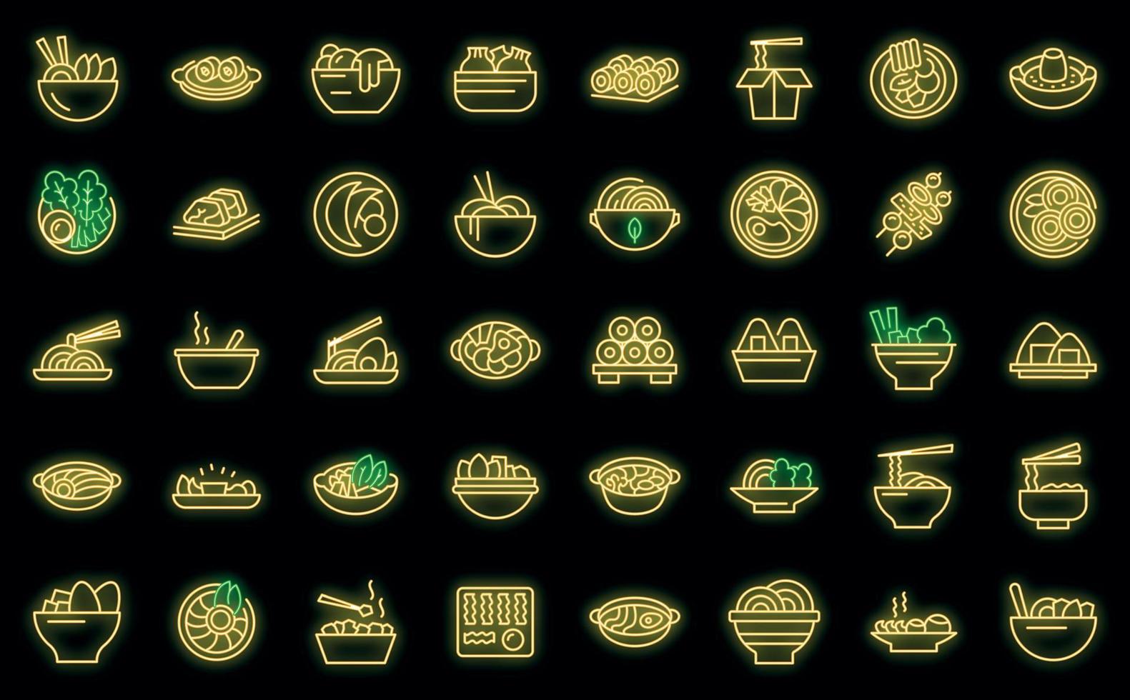 conjunto de ícones de cozinha coreana vector neon