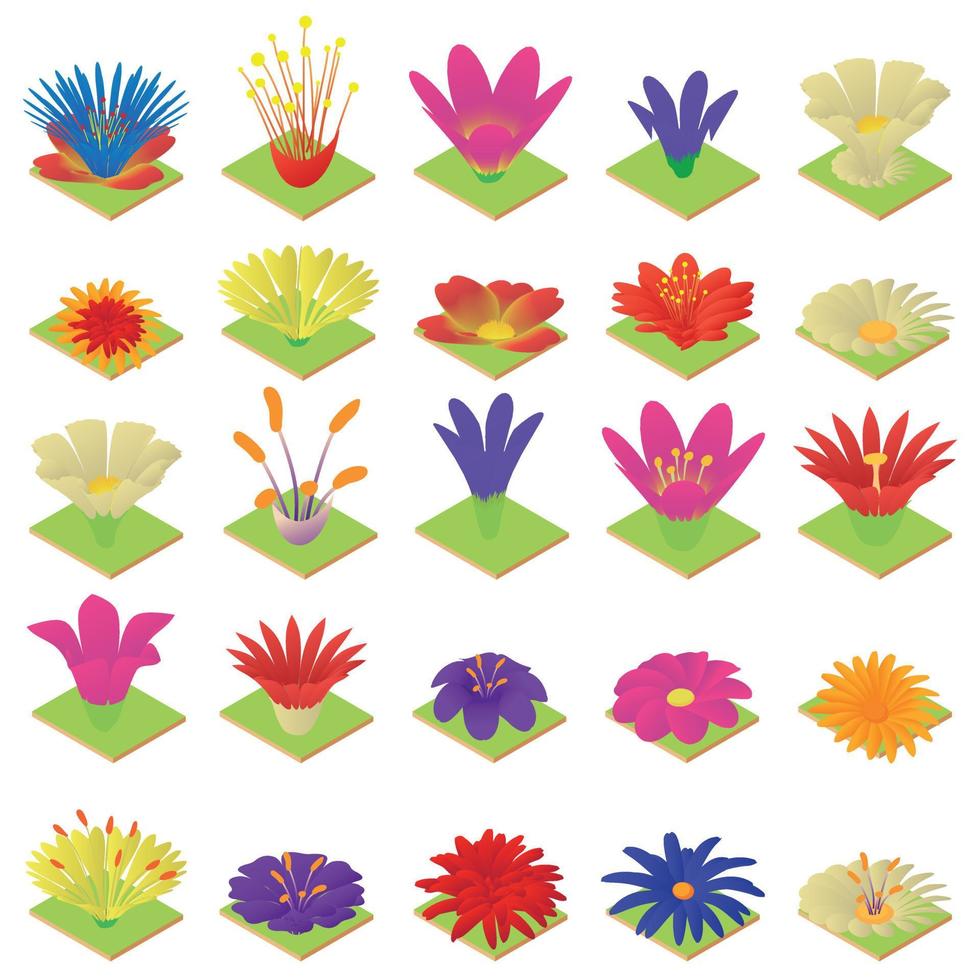 conjunto de ícones de flores, estilo isométrico vetor