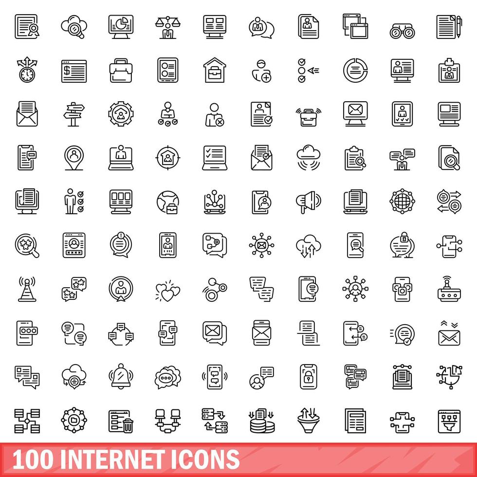 conjunto de 100 ícones da internet, estilo de contorno vetor