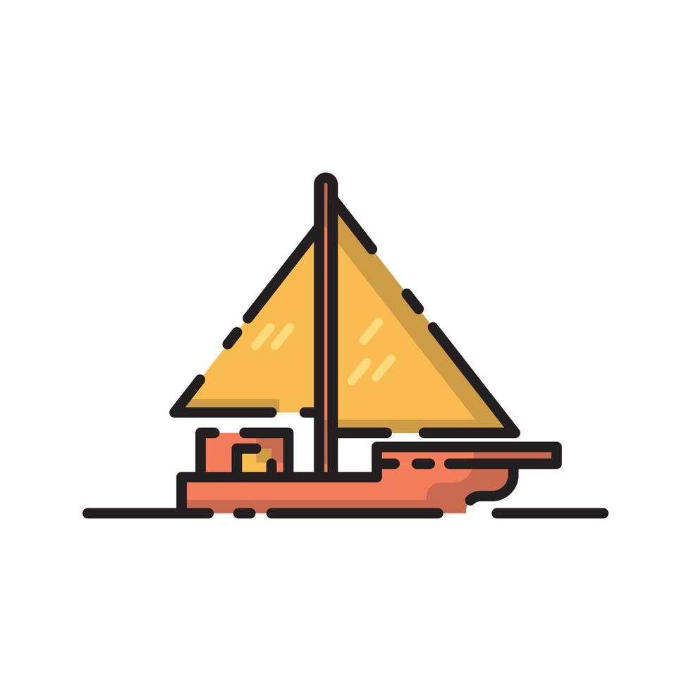 desenhos animados de design plano de barco à vela laranja bonito para camisa, pôster, cartão-presente, capa, logotipo, adesivo e ícone. vetor