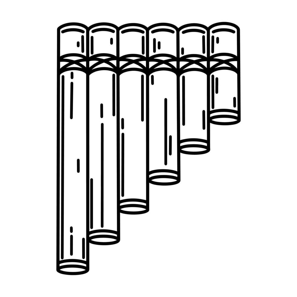 ícone de vetor de flauta pan. instrumento musical de madeira desenhado à mão. tubo multi-barril isolado no fundo branco. equipamento tradicional para melodias clássicas, folk, concertos
