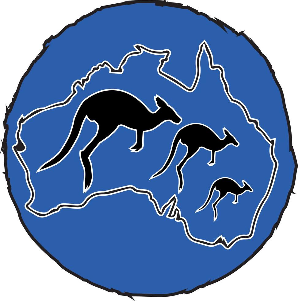 canguru e logotipo do mapa australiano vetor