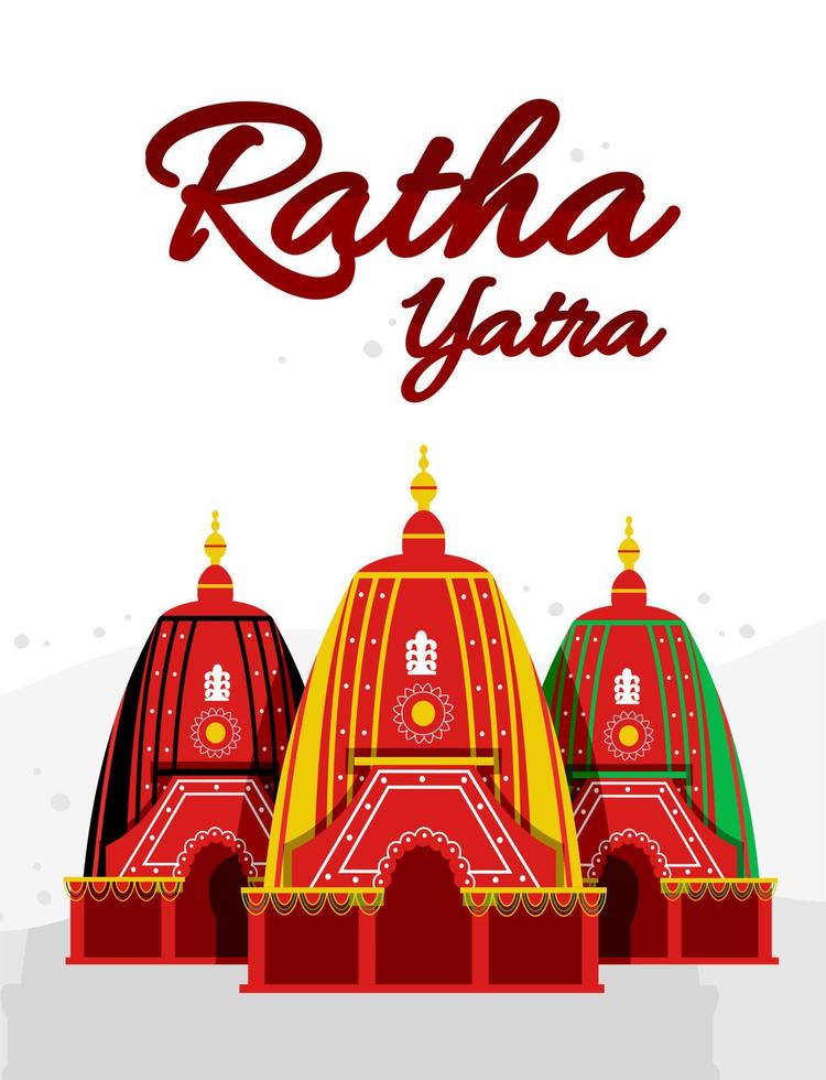 ratha yatra festival uma carruagem com divindades de madeira de jagannath, baladeva e subhadra. ilustração vetorial de cartão de felicitações de banner de férias vetor