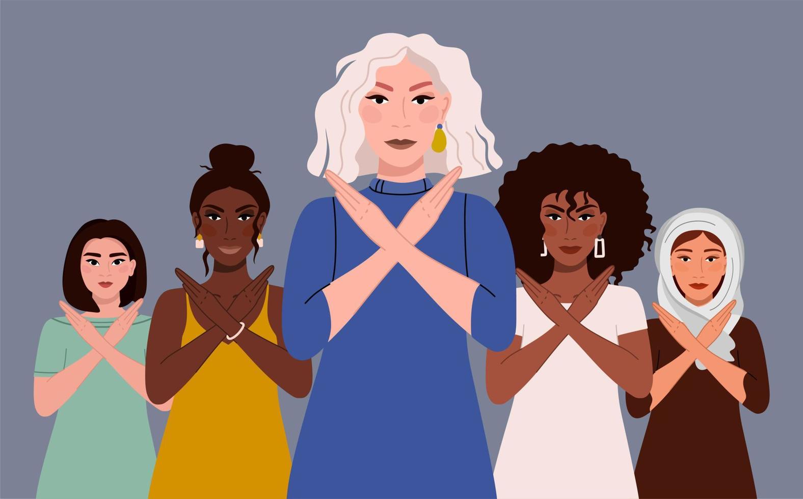 quebrar o preconceito. um grupo de mulheres de diferentes nacionalidades. ilustração vetorial do movimento contra a discriminação e a desigualdade ilustração vetorial vetor