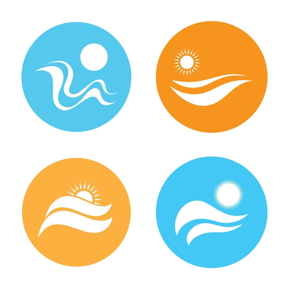 logotipo de ondas de sol e mar, ondas de praia, conceito moderno minimalista e simples com vetor de ilustração de modelo de design de cores planas