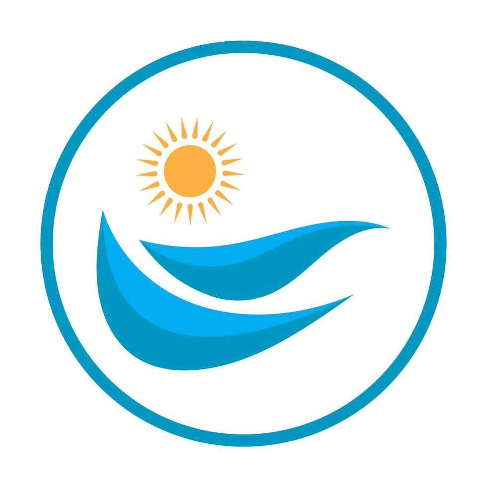 logotipo de ondas de sol e mar, ondas de praia, conceito moderno minimalista e simples com vetor de ilustração de modelo de design de cores planas