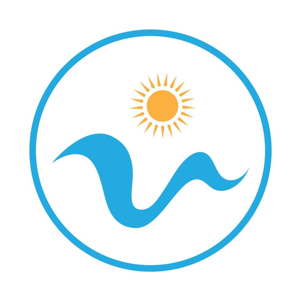 logotipo de ondas de sol e mar, ondas de praia, conceito moderno minimalista e simples com vetor de ilustração de modelo de design de cores planas