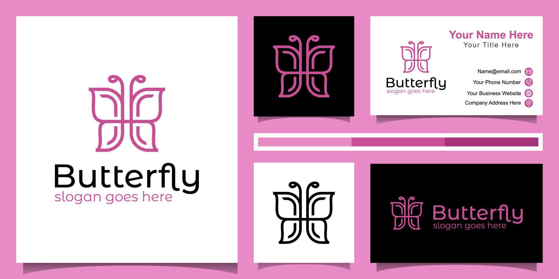 logotipos de arte de linha de borboleta abstrata design de ícone de símbolo de animal bonito e cartão de visita vetor